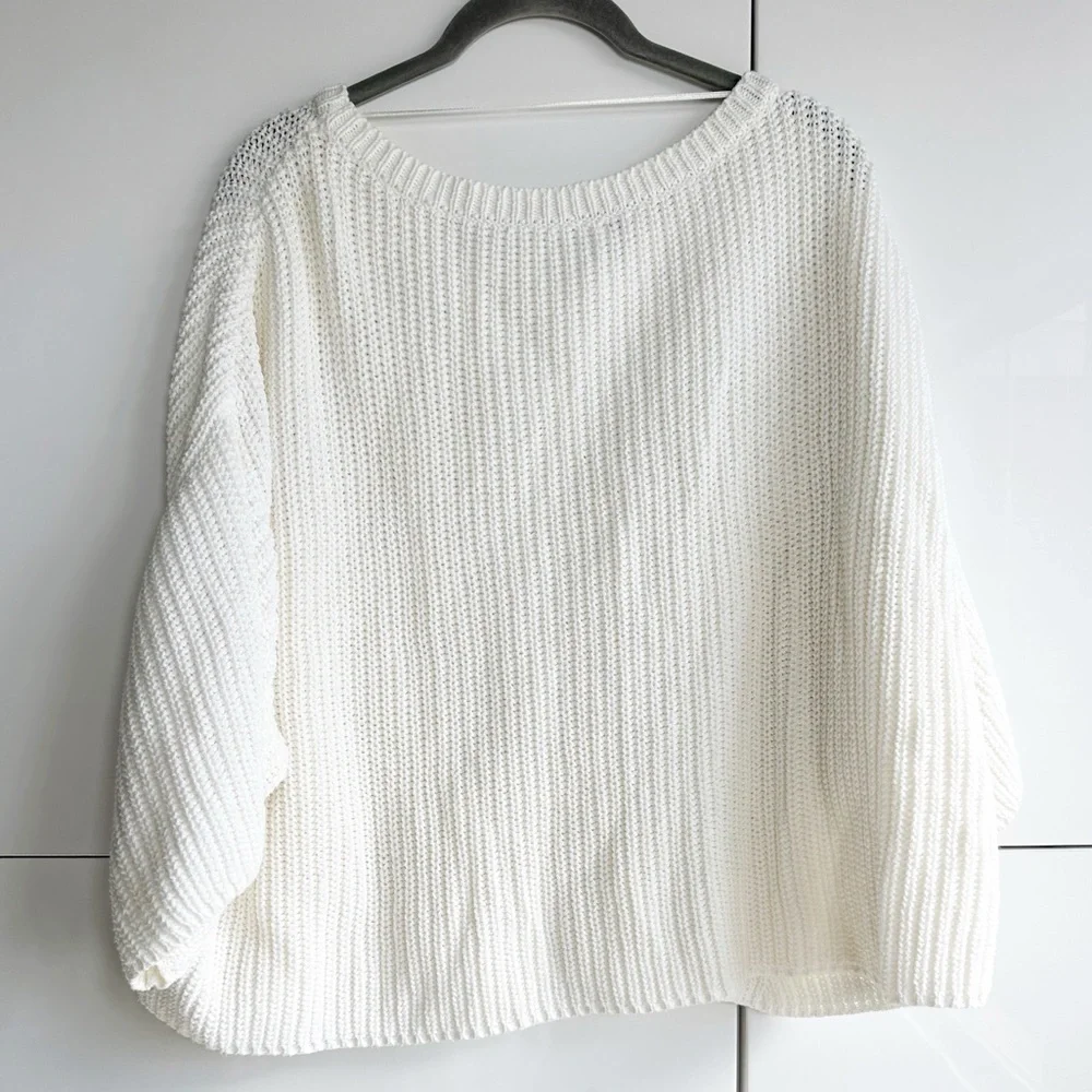 Free People Chunky Knit Sweater Cream Ivory White Boxy Oversized Small Boho